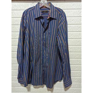 Bugatchi Men's Blue & Yellow Striped Long Sleeve Button Down Shirt Size 2XL